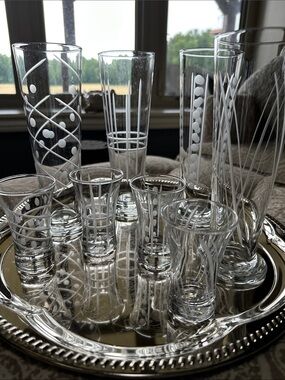 Clear Etched Glass Barware Set - White Etching